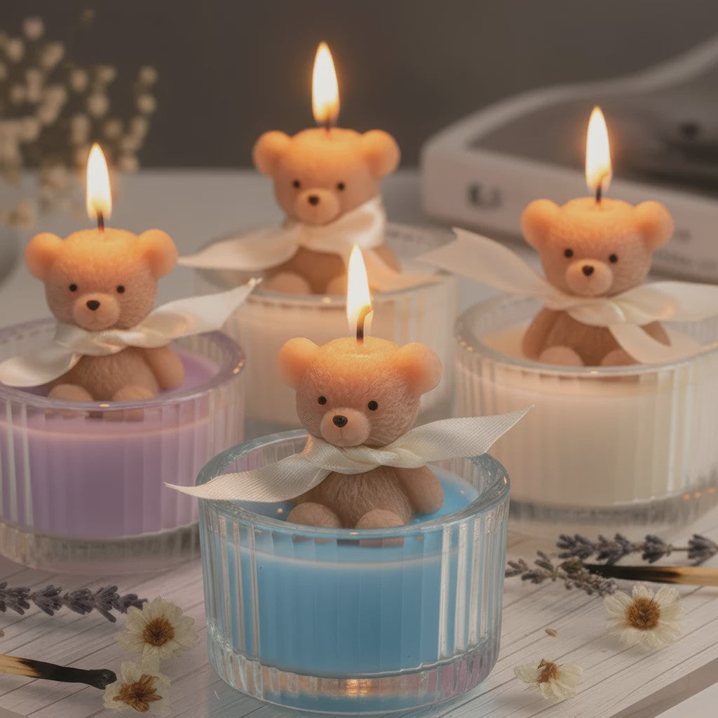 Luxe Geurkaars Teddybeer in Glazen Pot met Lint - Pastel Cadeau voor Vrouwen, Bruiloft & Feestdagen