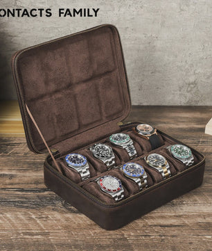 Luxe Leren Horlogedoos met 8 Vakken - Vintage Opbergkoffer voor Heren & Dames
