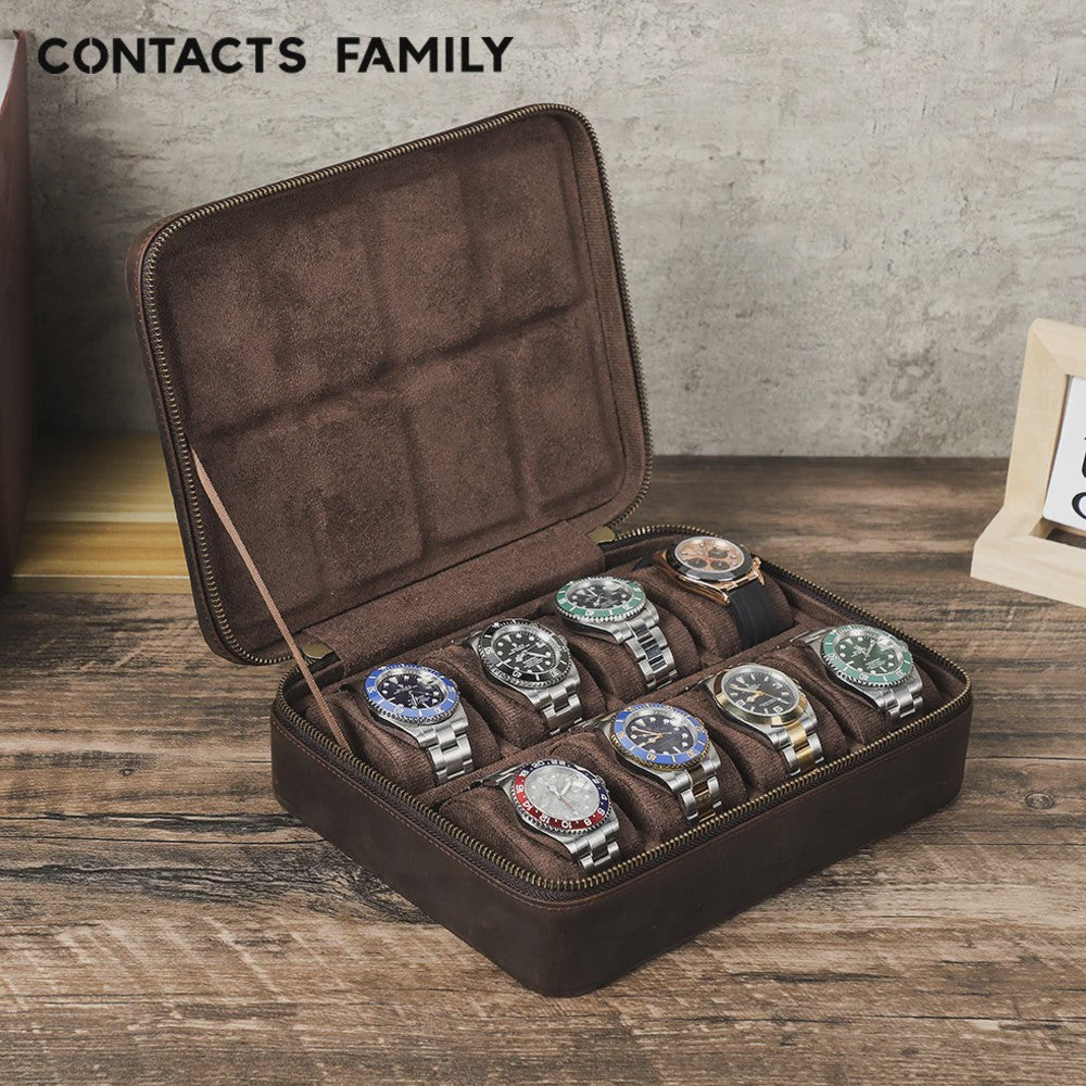 Luxe Leren Horlogedoos met 8 Vakken - Vintage Opbergkoffer voor Heren & Dames