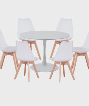 Nordic Ronde Eetkamertafel met 6 Stoelen - Stijlvol en Comfortabel