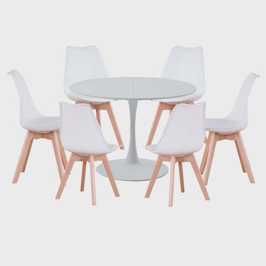 Nordic Ronde Eetkamertafel met 6 Stoelen - Stijlvol en Comfortabel