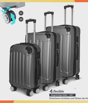 3-delige Trolley Koffer Set Donkergrijs - Lichtgewicht ABS, TSA Slot & 360° Dubbele Wielen