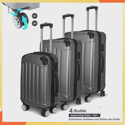 3-delige Trolley Koffer Set Donkergrijs - Lichtgewicht ABS, TSA Slot & 360° Dubbele Wielen