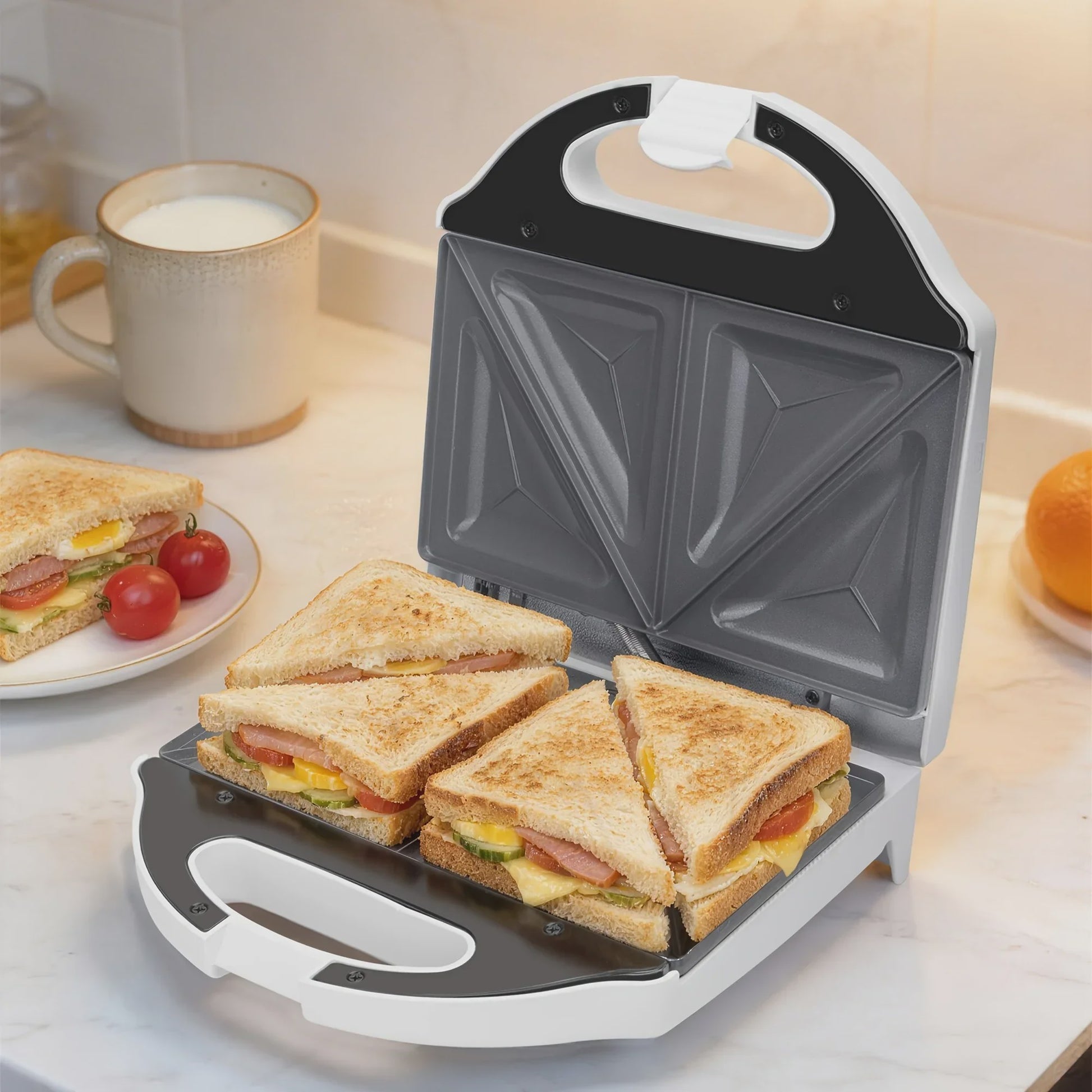 Compacte 2-Slots Sandwichmaker met Keramische Coating - Perfect voor Ontbijt, Panini's en Gegrilde Kaas