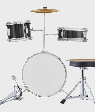 3-delige Kinder Drumstel Set 14 inch - Inclusief Krukje, Bekken & Stokken - Zwart/Blauw