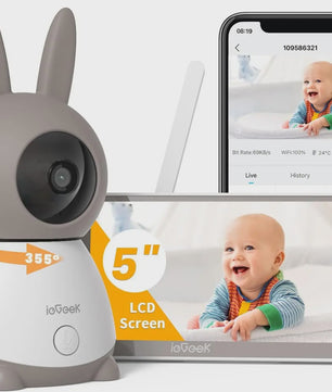 IeGeek 2K WiFi Babyfoon met 5" Split Screen, 360° PTZ Camera, Nachtzicht & App Bediening