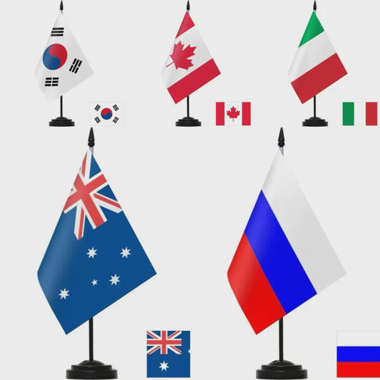 Bureauvlag Set: Australië, Canada, Italië, Zuid-Korea & Rusland - 14x21cm