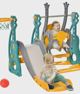 HOMCOM 4-in-1 Speeltoestel voor Kinderen: Glijbaan, Schommel & Basketbal
