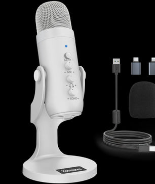 Professionele Witte USB Condensator Microfoon voor Studio, Gaming, Streaming & Podcasts