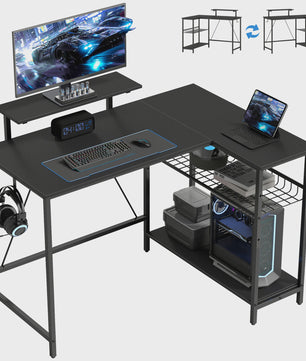 HOMCOM Gaming Hoekbureau met Monitorstandaard en Verstelbare Nettenplank - 114,5x82 cm, Omkeerbaar