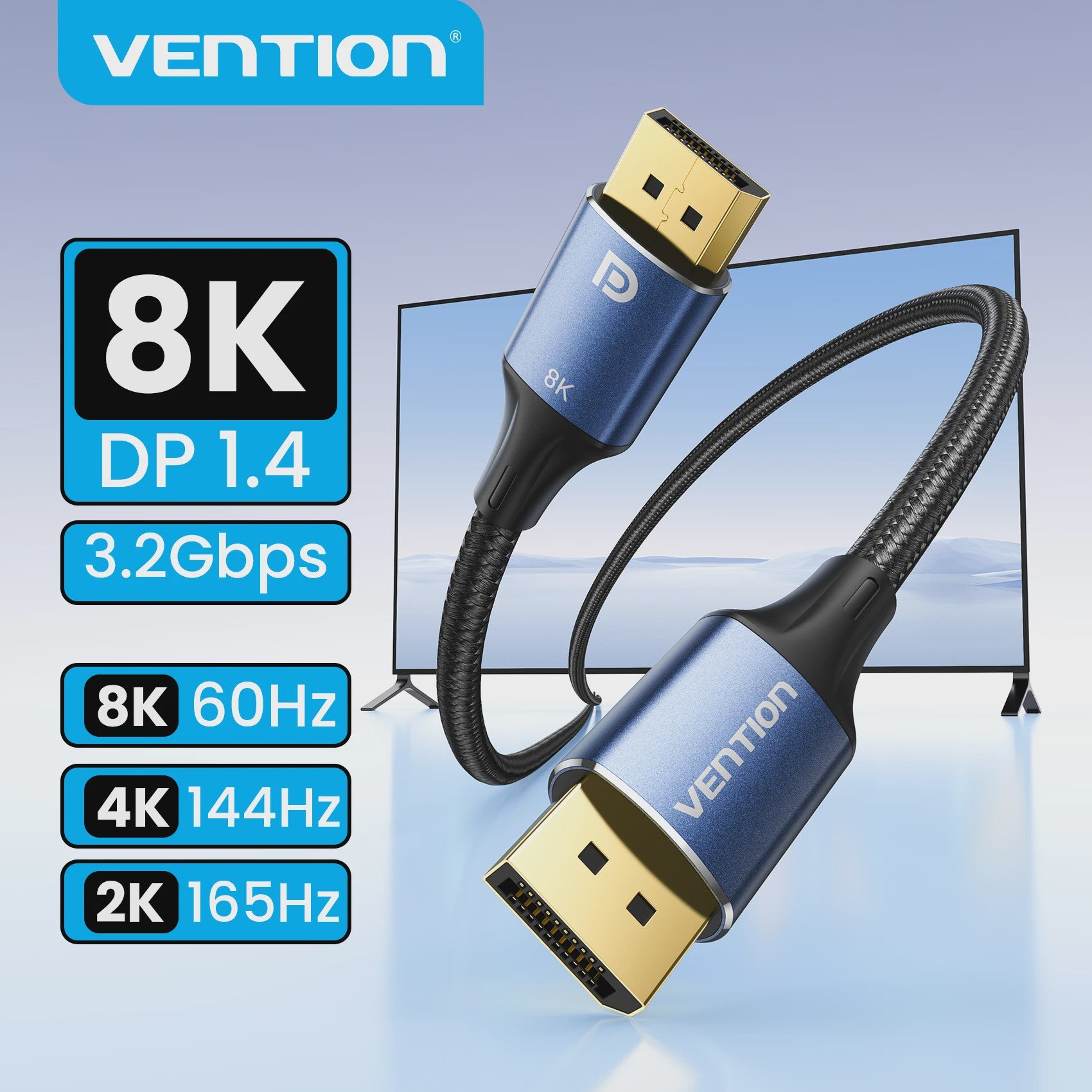Vention 8K DisplayPort 1.4 Kabel - 4K@144Hz, 32.4Gbps, HDR, G-Sync/FreeSync