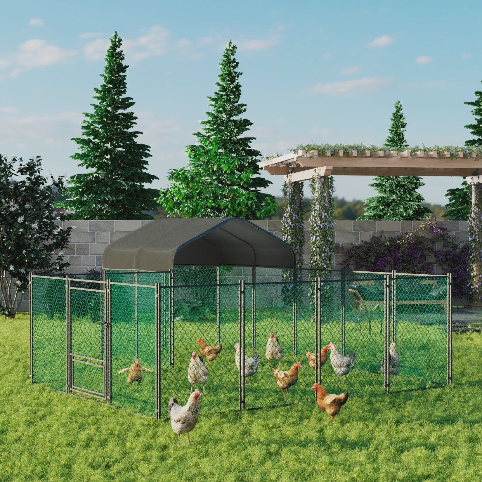 Grote Metalen Kippenren met Overkapping - 12.9x10.2x5.1ft