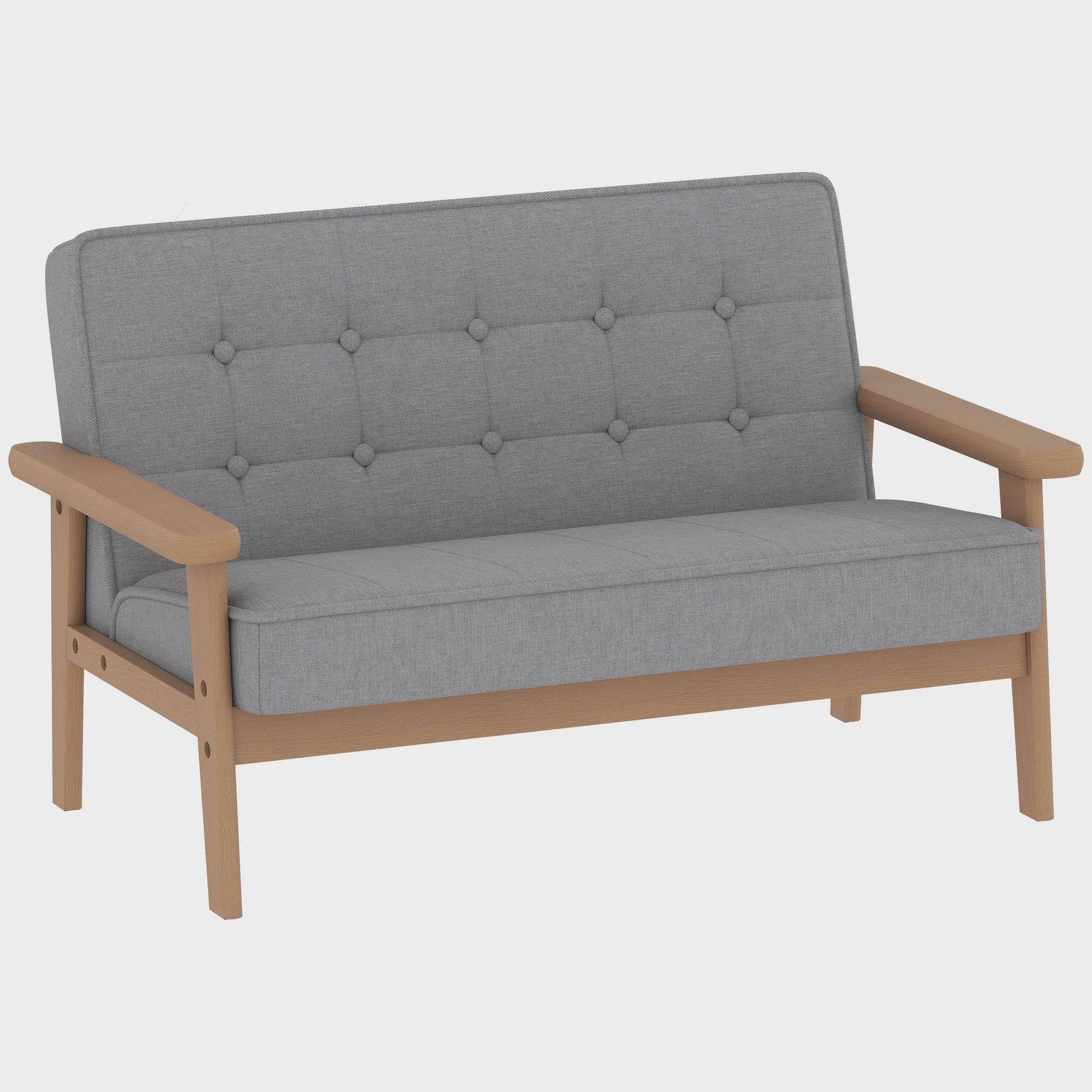 Grijze Kinderbank - Zachte Pluche 2-zits Sofa met Houten Frame