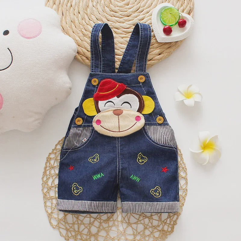 Schattige Denim Tuinbroek Shorts met Cartoon Print voor Kinderen (1-3 Jaar)
