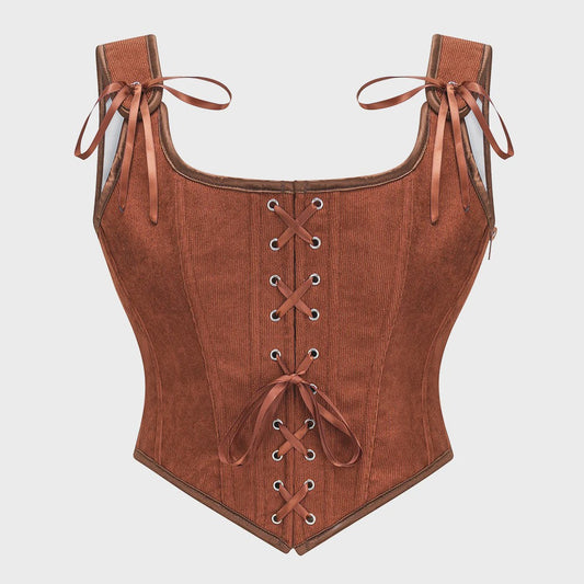 Vintage Gothic Corset Tanktop met Vetersluiting en Rits - Steampunk Waist Trainer