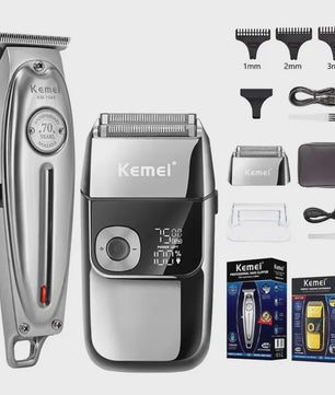 Kemei KM-1949 All Metal Hair Clipper & KM-2028 Shaver Set - Professioneel Draadloos Trimmer & Scheerapparaat