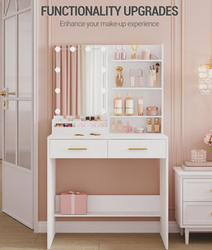 Kaptafel met LED Verlichting, Spiegel en 2 Lades - Ideaal Make-up Station