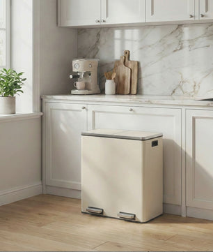 Songmics Dubbele Pedaalemmer 2x30L - Metalen Afvalbak met 2 Compartimenten