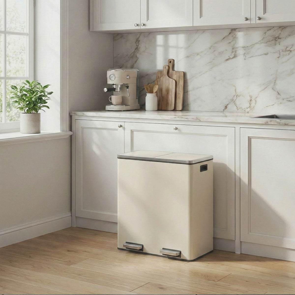 Songmics Dubbele Pedaalemmer 2x30L - Metalen Afvalbak met 2 Compartimenten