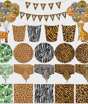 Jungle Safari Feestdecoratie Set - Dierenprint & Monstera Bladeren
