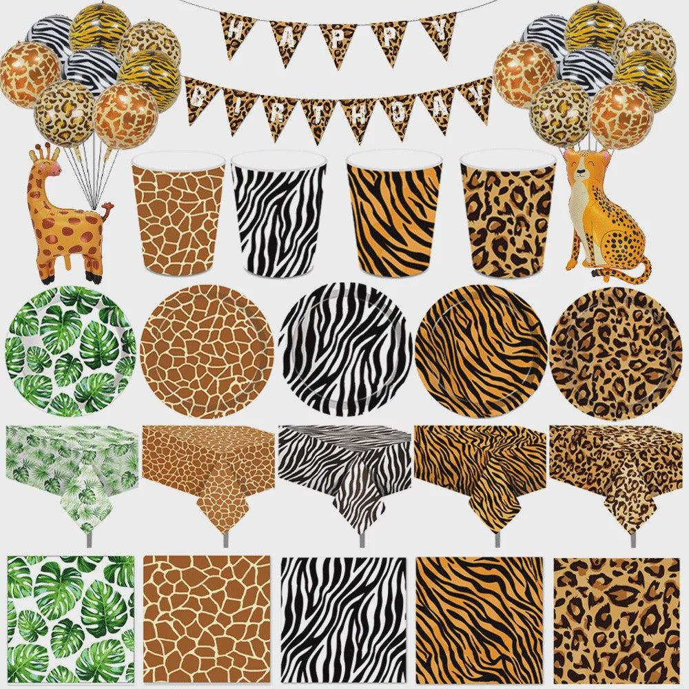 Jungle Safari Feestdecoratie Set - Dierenprint & Monstera Bladeren
