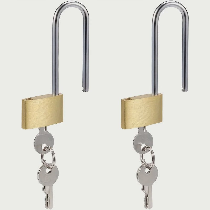 2x Messing Hangslot - Lange Beugel, Gelijksluitend & Geborsteld
