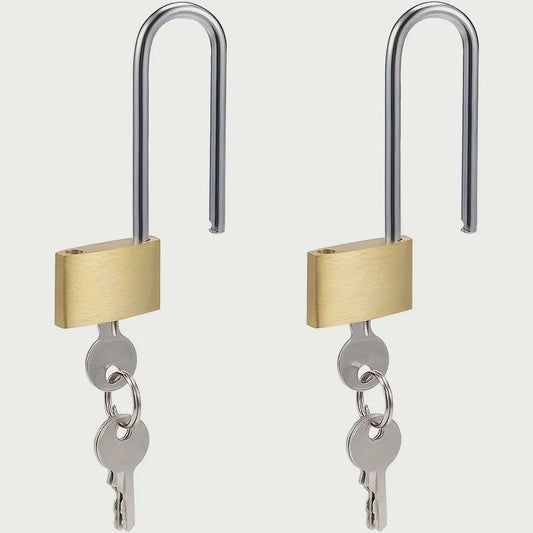 2x Messing Hangslot - Lange Beugel, Gelijksluitend & Geborsteld