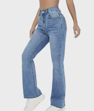 Dames Jeans met Hoge Taille en Wijde Pijpen - Comfortabele Flared Broek