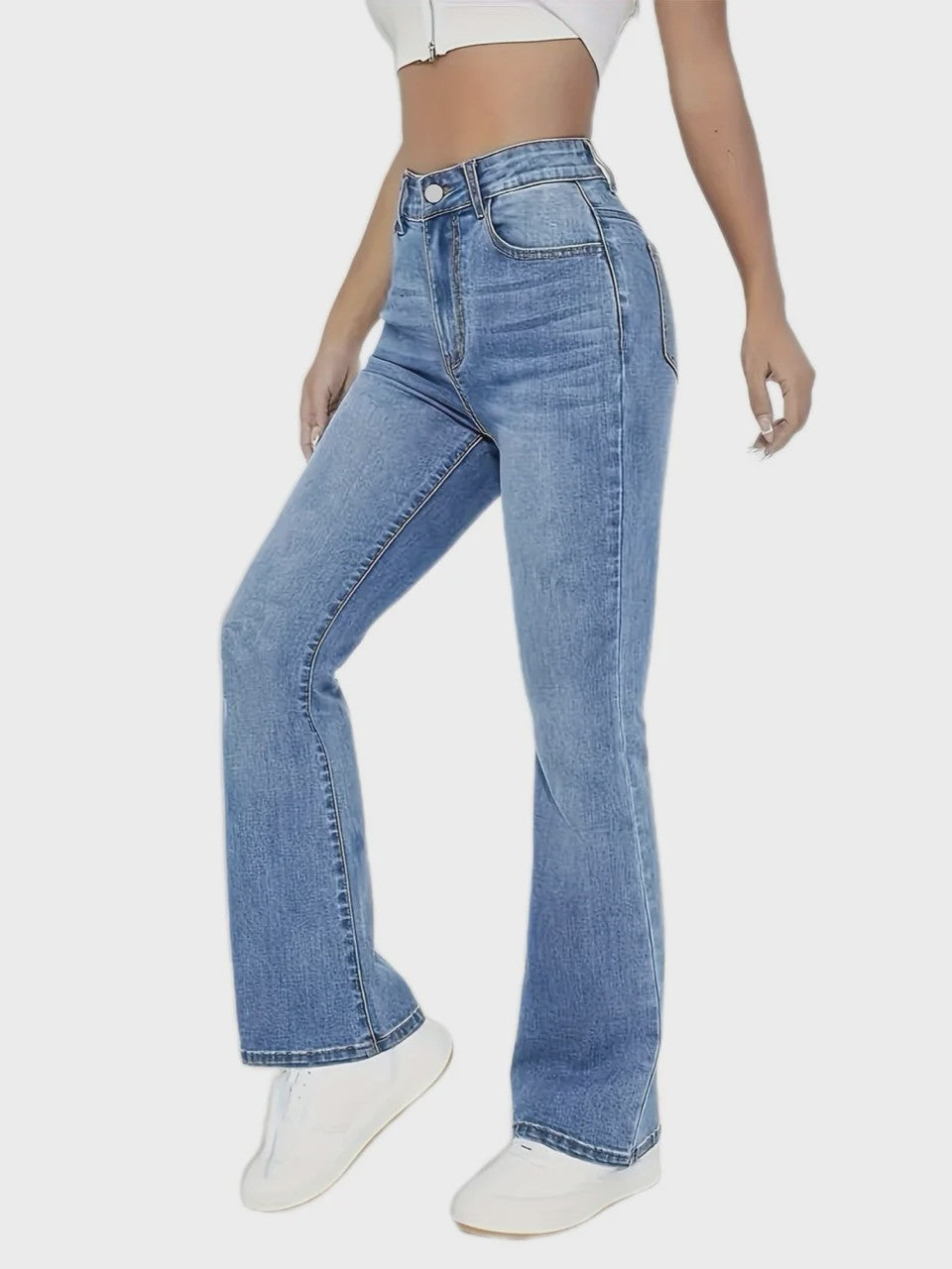 Dames Jeans met Hoge Taille en Wijde Pijpen - Comfortabele Flared Broek
