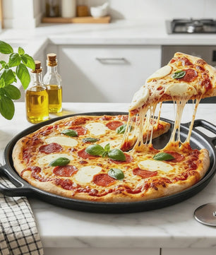 Gietijzeren Pizza Pan met Anti-aanbaklaag - Plat Bodem, Geschikt voor Inductie & Gas