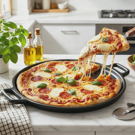 Gietijzeren Pizza Pan met Anti-aanbaklaag - Plat Bodem, Geschikt voor Inductie & Gas