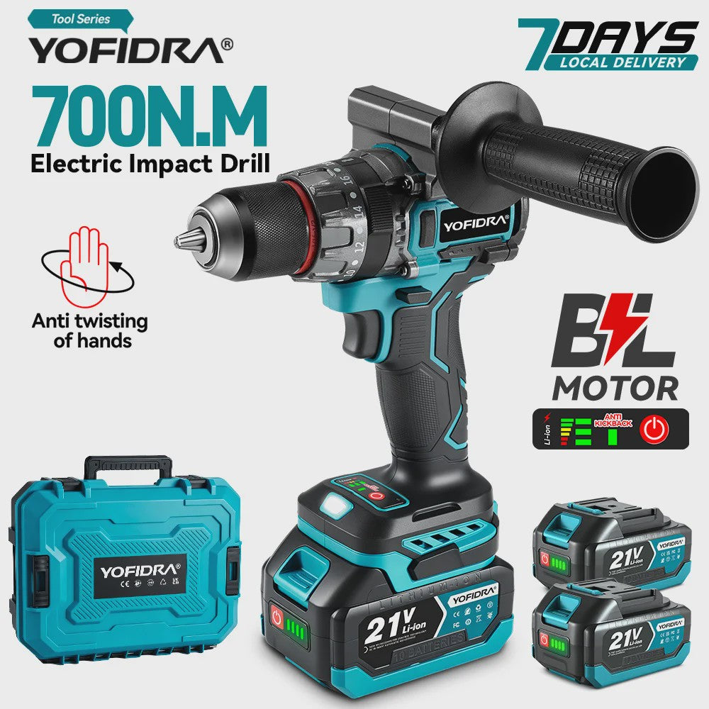 YOFIDRA Accu Klopboormachine 700Nm Brushless - Krachtige Schroefmachine & Boor
