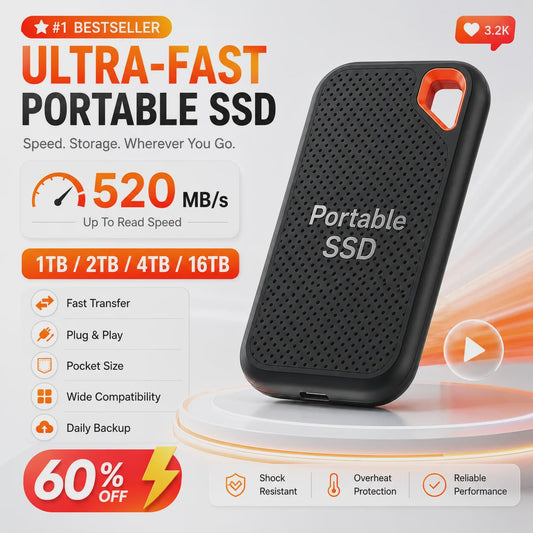 Compacte Externe SSD 1TB/2TB - Draagbare Opslag met USB 3.1 Type-C voor Laptop, MacOS & Telefoon