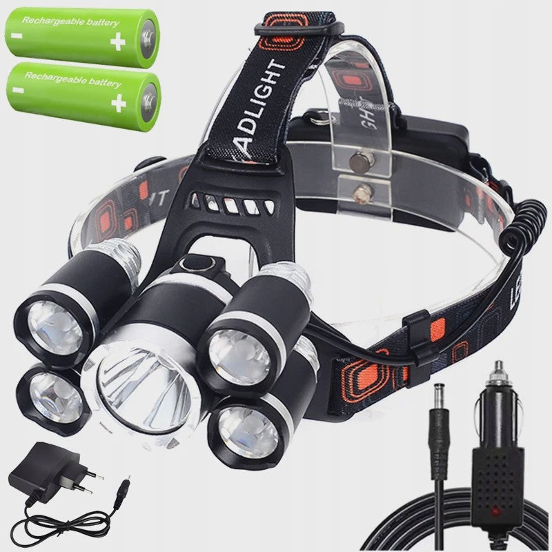 Krachtige Oplaadbare LED Hoofdlamp met 5x CREE XM-L T6 LED's