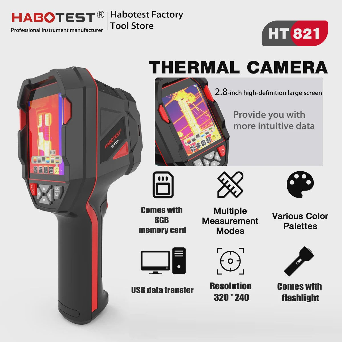 HABOTEST HT821A Thermische Camera: -20°C tot 550°C, Waterdicht & Robuust
