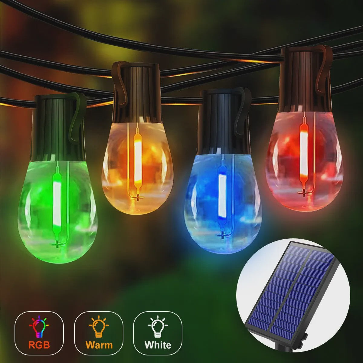 Waterproof Solar Kerstverlichting Slinger met RGB Kleuren en Shatterproof E27 S14 Lampjes - Ideaal voor Buitenfeesten