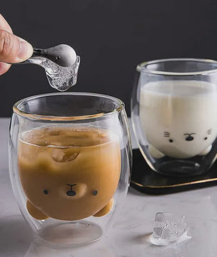 Dubbelwandige Glazen Mok met Schattige Dierenprint - Koffie & Theeglas