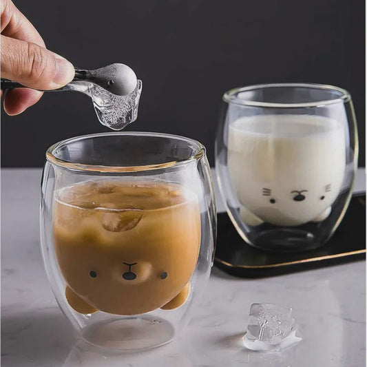 Dubbelwandige Glazen Mok met Schattige Dierenprint - Koffie & Theeglas