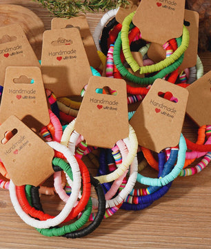 Set van 4 Kleurrijke Heishi Kralen Armbanden - Handgemaakt Boho Mixkleur Sieraden Dames 2024