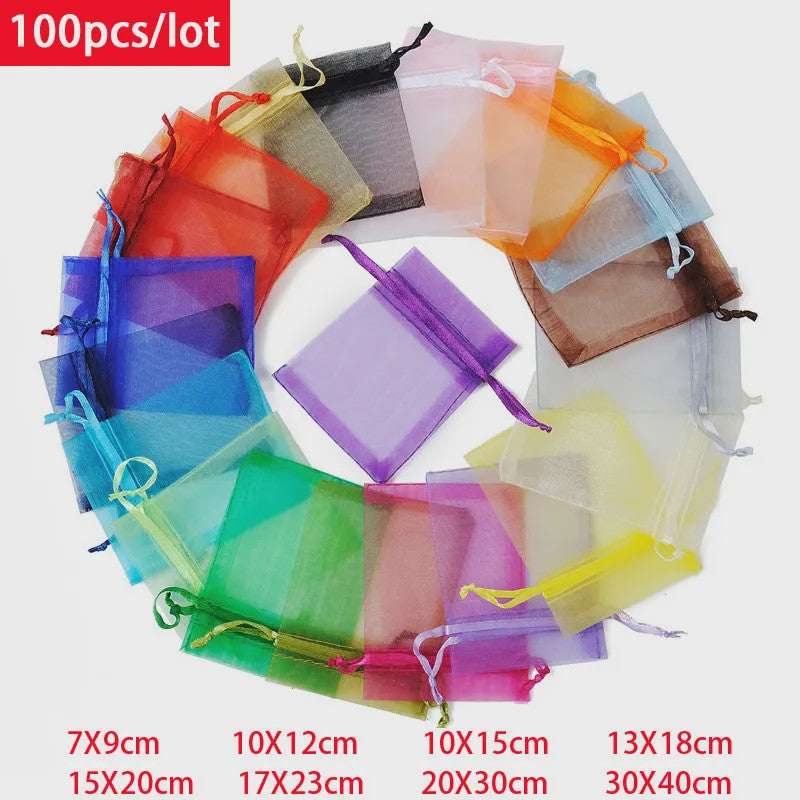 100x Organza Zakjes - Cadeau, Sieraden & Feest - Diverse Maten & Kleuren