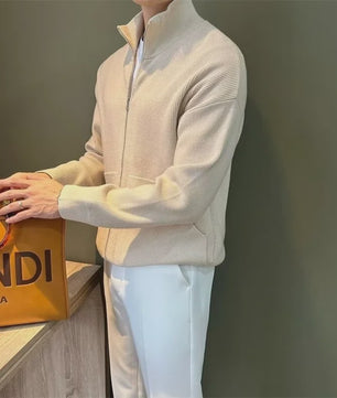 Heren Gebreide Cardigan met Rits en Opstaande Kraag - Casual & Zakelijk