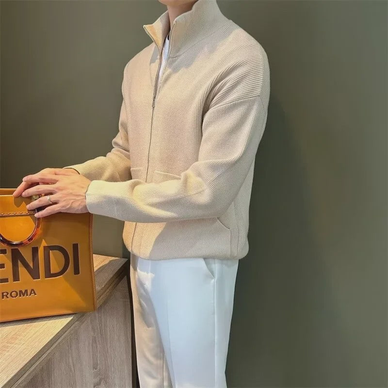 Heren Gebreide Cardigan met Rits en Opstaande Kraag - Casual & Zakelijk