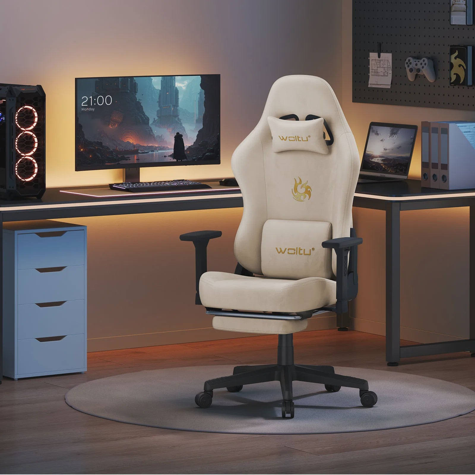 WOLTU Ergonomische Gaming en Bureau Stoel met Verstelbare Armleuningen en Voetensteun