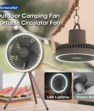 Draagbare Camping Ventilator met 10000mAh Batterij, LED Verlichting & Powerbank Functie