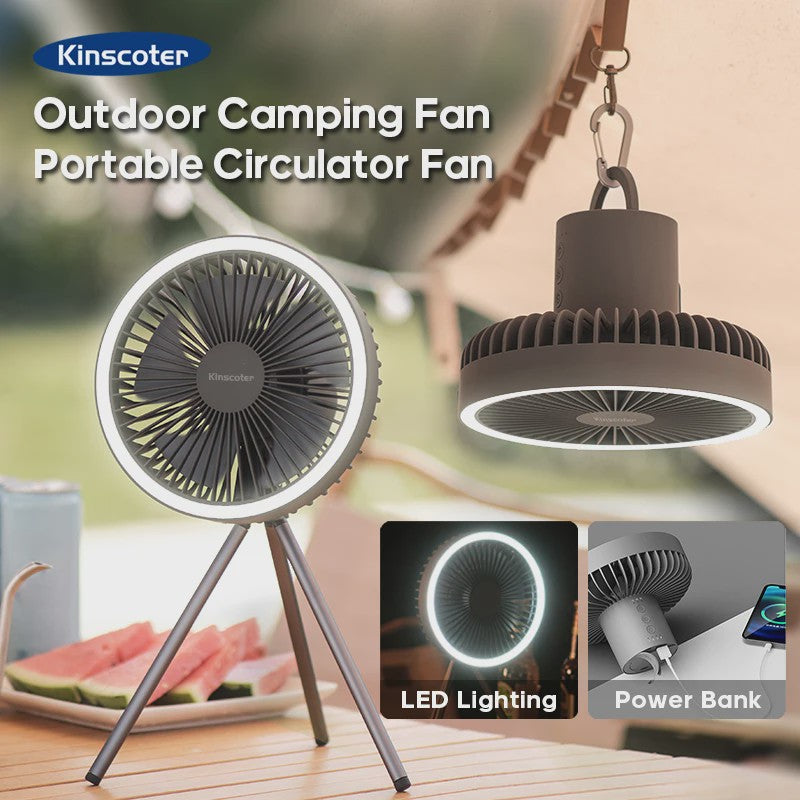 Draagbare Camping Ventilator met 10000mAh Batterij, LED Verlichting & Powerbank Functie