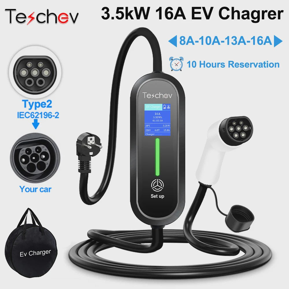Draagbare EV Charger 16A Type 2 met Schuko Stekker - Laadkabel voor Elektrische Auto's
