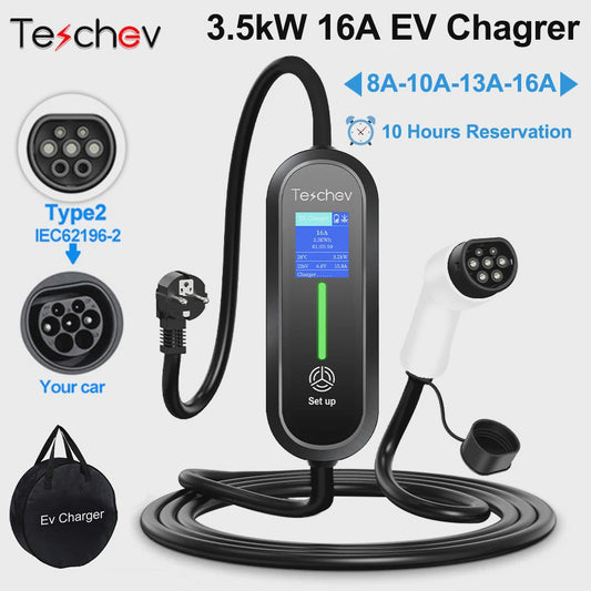 Draagbare EV Charger 16A Type 2 met Schuko Stekker - Laadkabel voor Elektrische Auto's