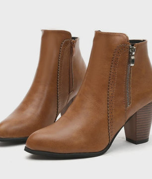 Dames Enkellaarsjes met Blokhak en Rits - Comfortabele Casual Schoenen Herfst 2024