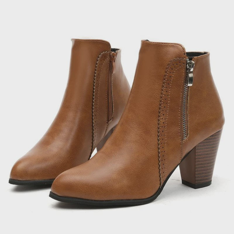 Dames Enkellaarsjes met Blokhak en Rits - Comfortabele Casual Schoenen Herfst 2024