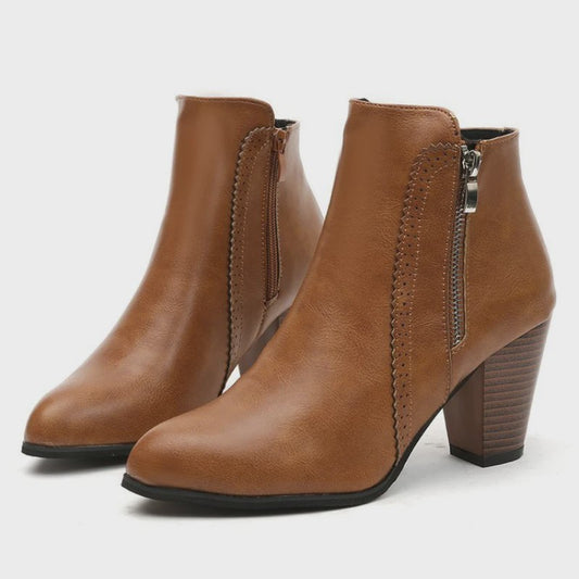 Dames Enkellaarsjes met Blokhak en Rits - Comfortabele Casual Schoenen Herfst 2024